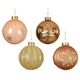 Decoris Glass Bauble with Glitters 8cm - Shades of Peach Pearl/Gold (4 Assorted)